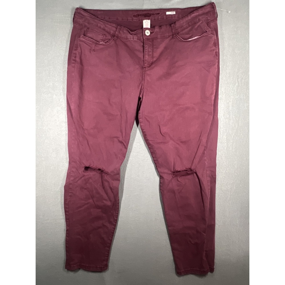 Arizona Jeans Women's Plus Size 20 Burgundy Distressed‎ Jeggings Skinny Fit